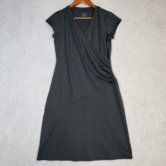 Athleta Dresses & Skirts - Athleta Nectar Dress Women's Small Black Stretch Faux Wrap Cap Sleeve Athletic